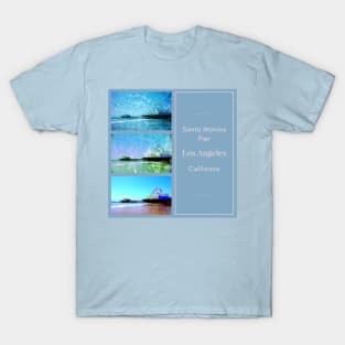 Square Blue Santa Monica Pier Collage T-Shirt